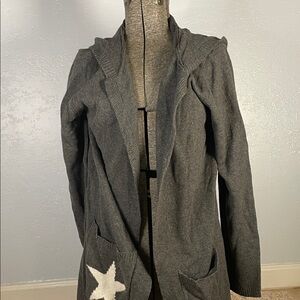 Gray Hooded Cardigan with Star pattern